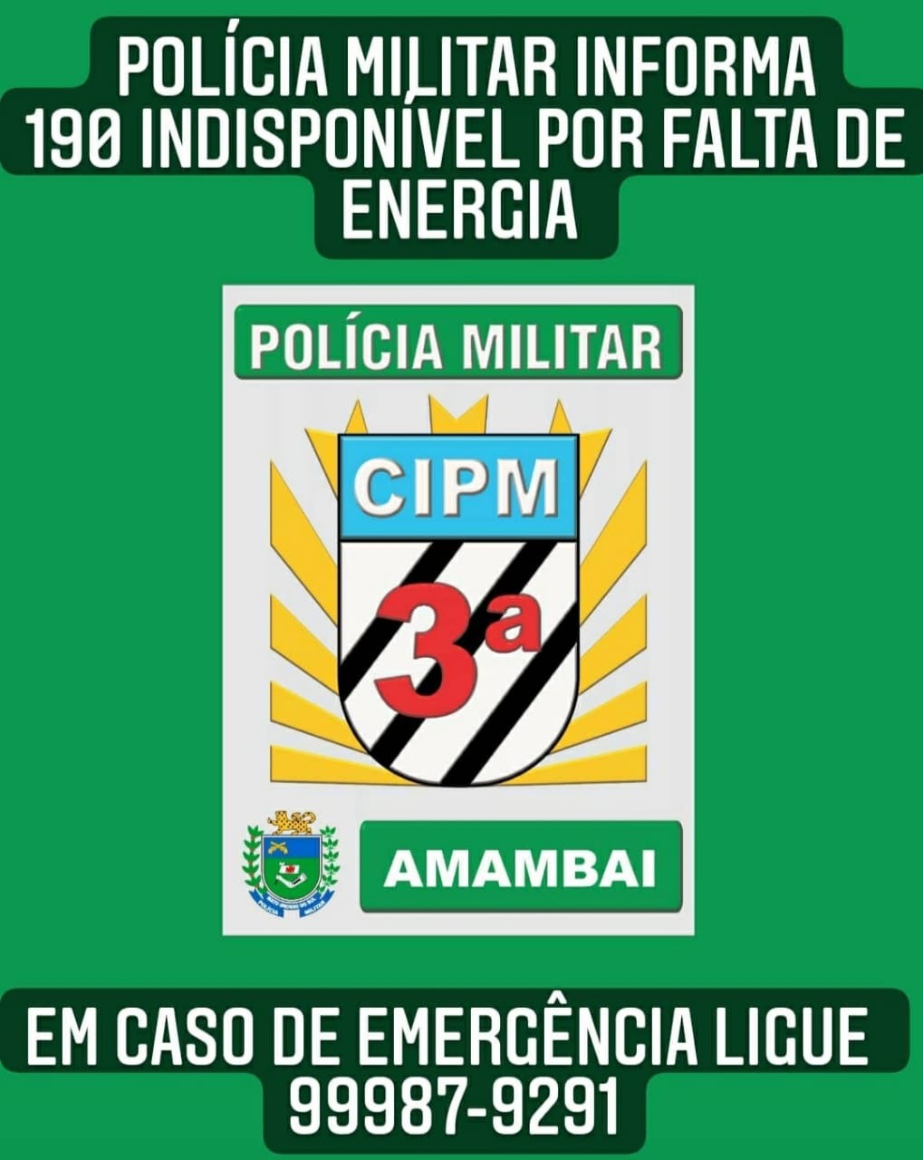 Telefone da PM em Amambai, o 190, está indisponível