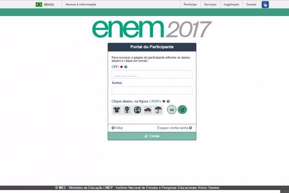 Página do Participante para fazer inscrição no Enem 2017, até dia 19 de maioReprodução / INEP