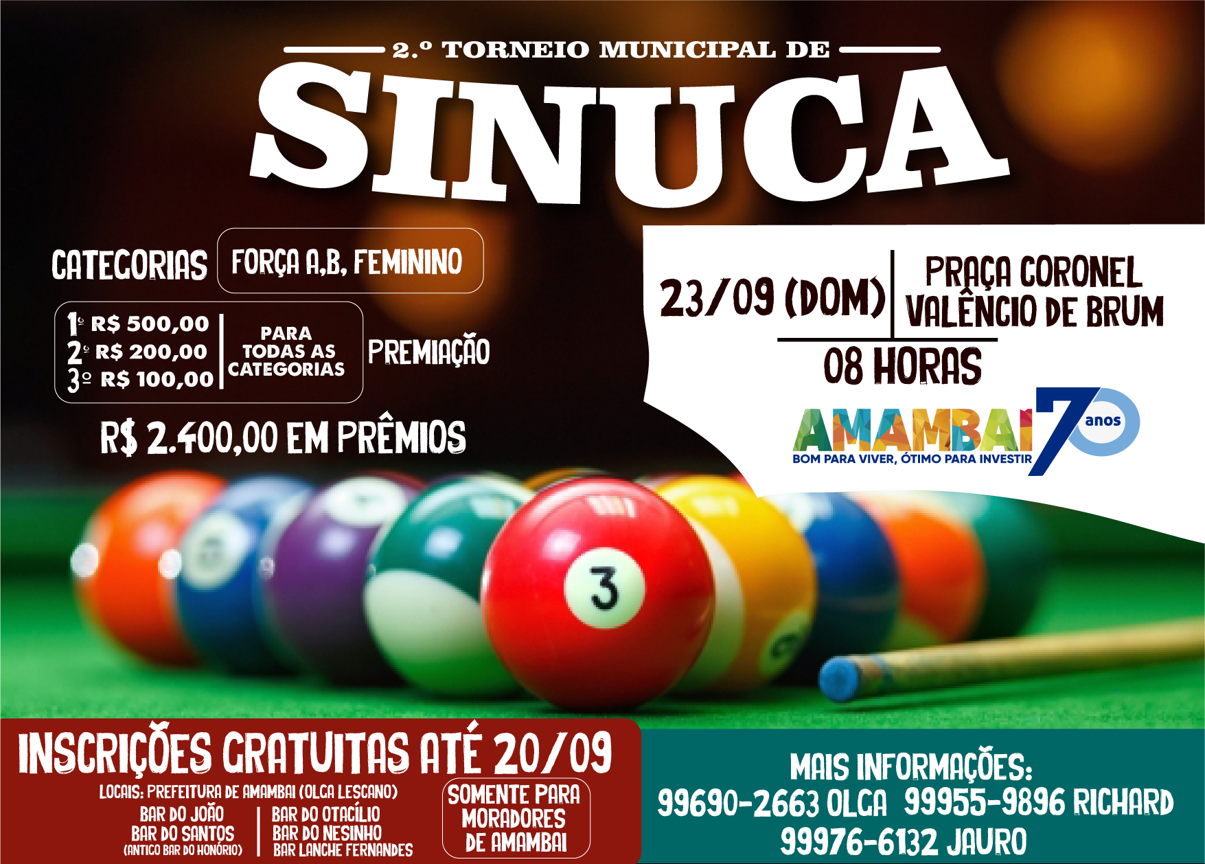 Amanhã, dia 28/11, começa o Torneio de Sinuca Aslemg