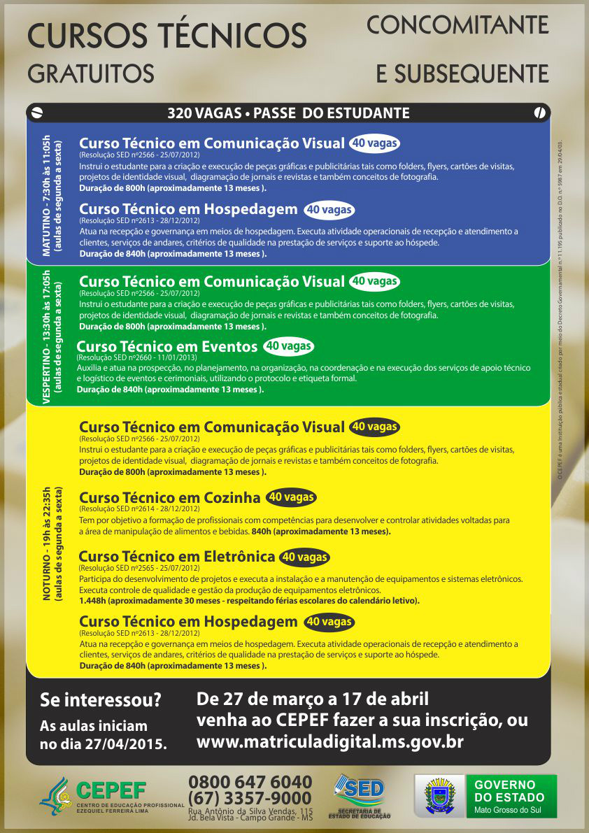 Cepef oferece 320 vagas para cursos técnicos gratuitos