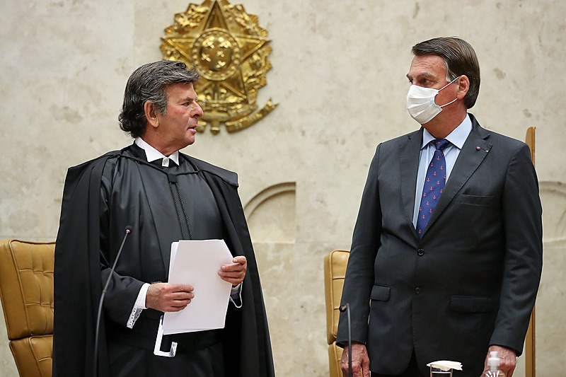 Luiz Fux e o presidente da República, Jair Bolsonaro, participam da sessão solene de posse - Marcos Corrêa/PR