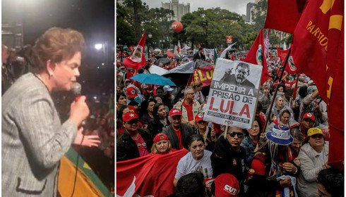 Dilma: Lula é uma liderança e vai derrotar esse retrocesso Primeira a discursar após o término do depoimento do ex-presidente Lula ao juiz Sergio Moro, no ato da Praça Santos Andrade, no centro de Curitiba / Foto: Divulgação