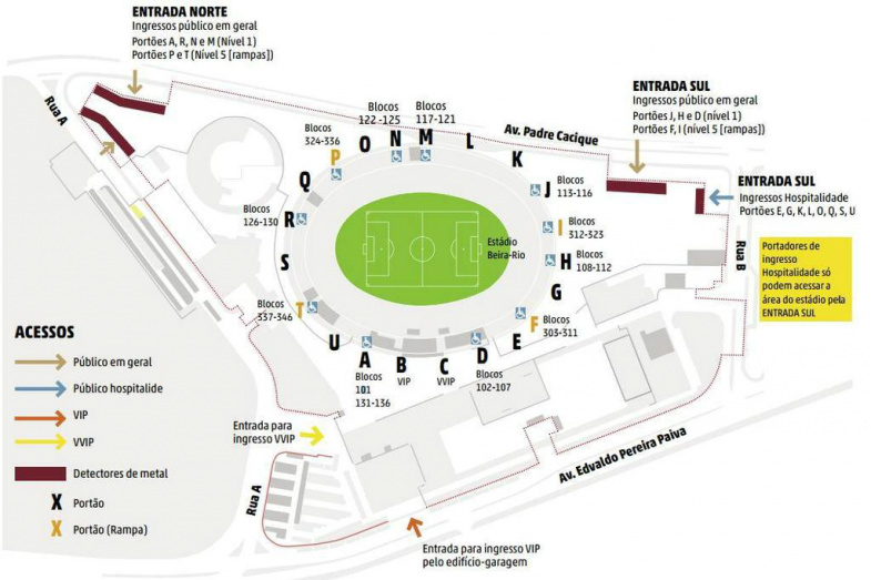Mapa do Beira-Rio: acessos, alimentação e o que não levar ao estádio
