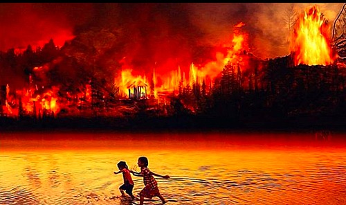 Crianças fugindo do fogo na Amazônia. Sem mais. - Créditos: @guajarason