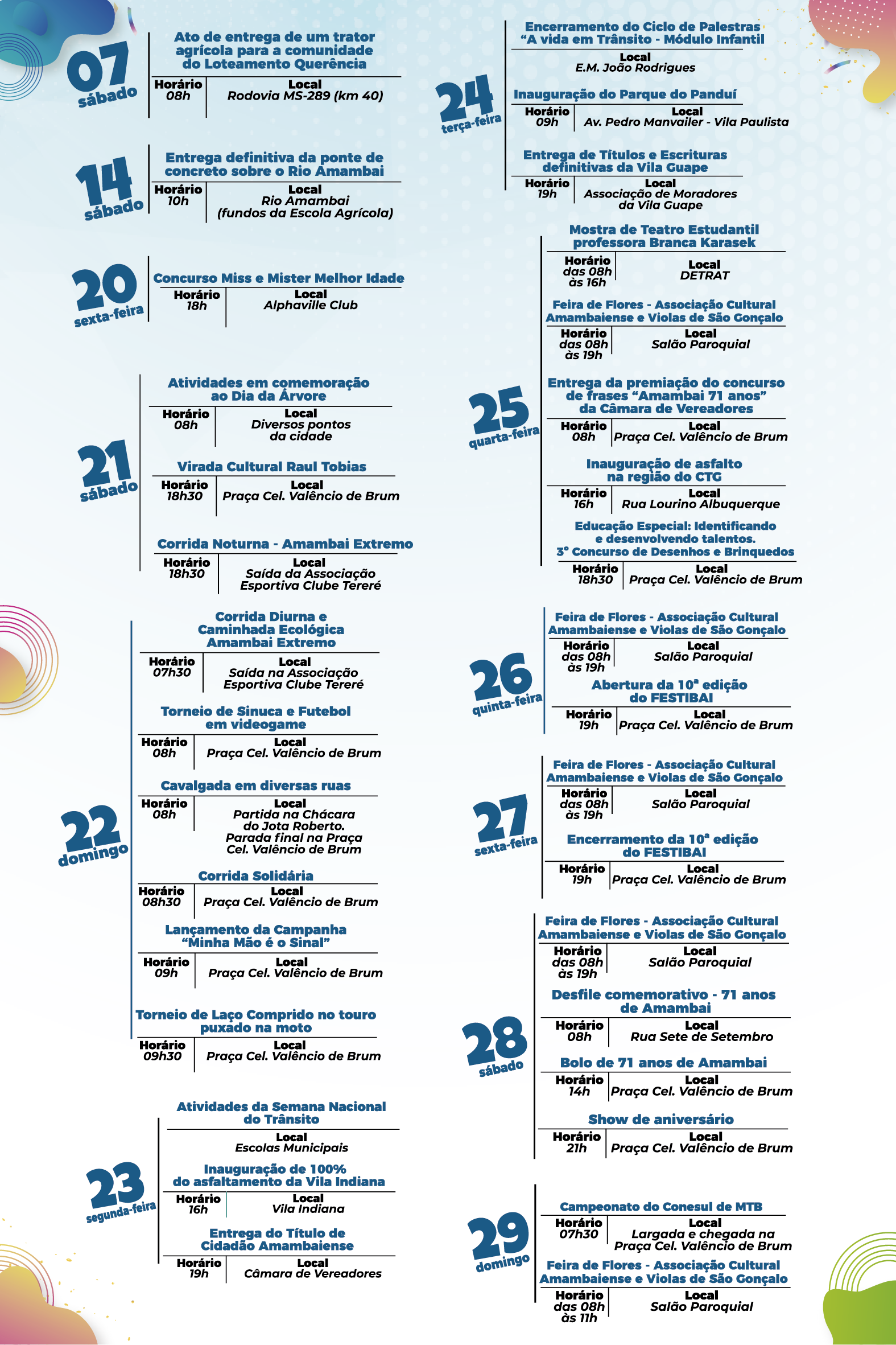 Programação oficial do aniversário de Amambai tem início nesta sexta-feira (6)
