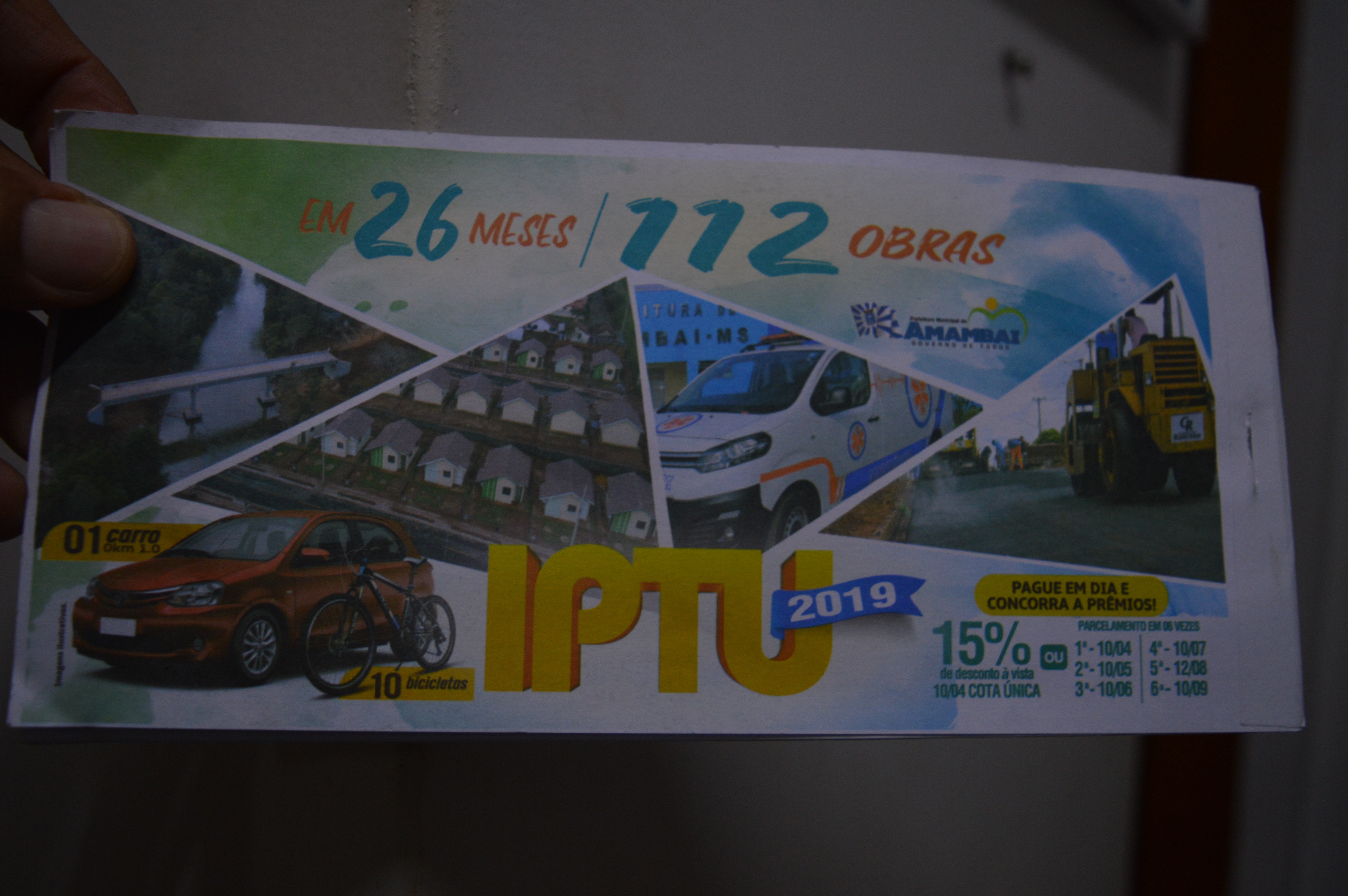 Carne do IPTU distribuído pela prefeitura de Amambai