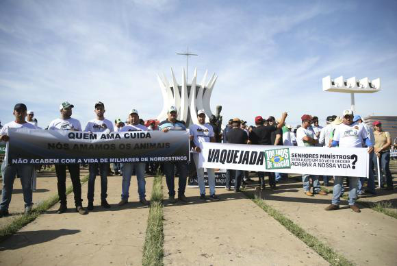 Brasília - Manifestantes protestam contra decisão do Supremo Tribunal Federal de proibir a vaquejada no país (José Cruz/Agência Brasil)José Cruz/Agência Brasil