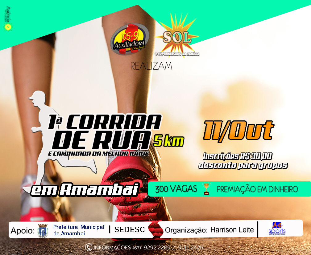 Em Amambai, inscrições para Corrida de Rua e Caminhada da 3ª Idade estão abertas