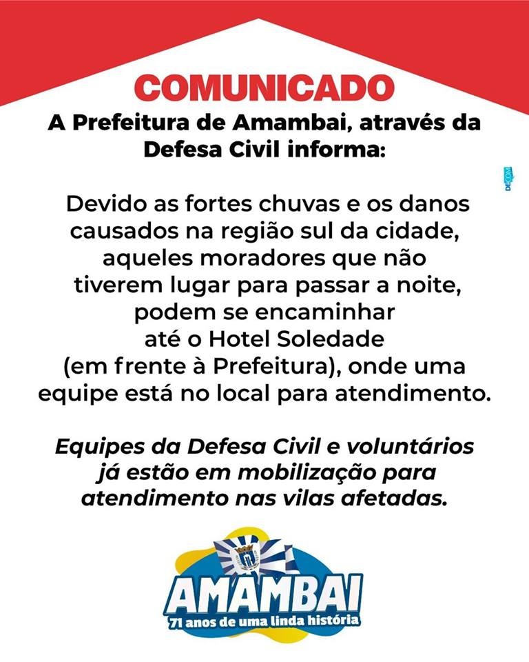 Vendaval atinge Amambai, fere pessoas e causa danos Comunicado emitido pela Prefeitura de Amambai