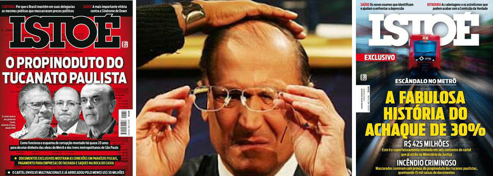 Por que Alckmin é tão blindado pela mídia? Nas duas últimas semanas, a revista Istoé dedicou capas ao escândalo do metrô de São Paulo. Na primeira, obteve o depoimento de um ex-funcionário da Siemens, que revelou como era paga a propina nos governos tucanos. Na mais recente, revela o superfaturamento de R$ 425 milhões. Sabe quantos segundos esse assunto mereceu no Jornal Nacional? Ou quantas linhas ganhou no Estado de S. Paulo ou mesmo na Folha, a primeira a revelar o caso Siemens? Zero. Por que será?