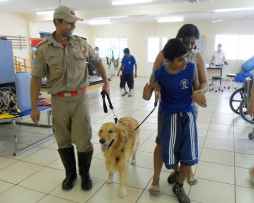 Bombeiros de Corumbá utilizam cães para terapia de crianças da Apae