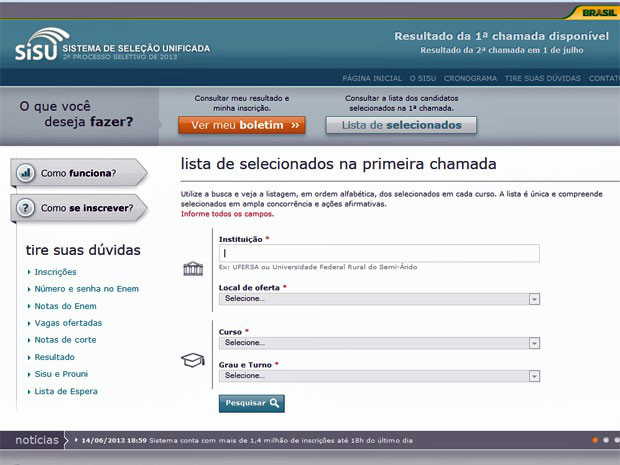 Os convocados do Sisu devem fazer a matrícula no período de 17 a 21 de janeiro