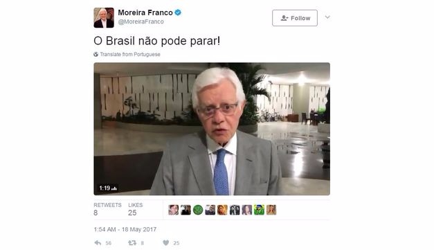 "Brasil não pode parar", dizem Padilha e Moreira Franco em redes sociais Foto: Divulgação