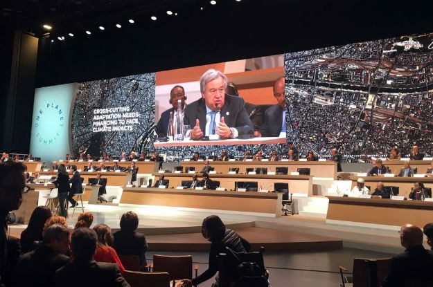 António Guterres em discurso na Conferência One Planet, em Paris. Foto: ONU