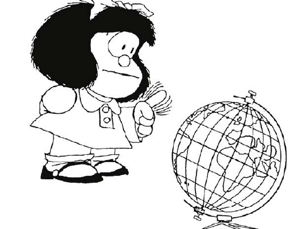 Quino, cartunista argentino criador de Mafalda, morre aos 88 anos Mafalda, de Quino está em lugar destacado na exposição no Espaço Cultural Renato Russo — Foto: Reprodução/Quino