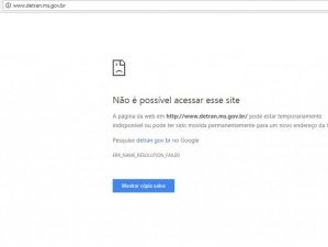 Sites do Governo de MS e prefeituras enfrentam problemas de acesso Página que aparece quando tentamos acesso ao site do Detran-MS.