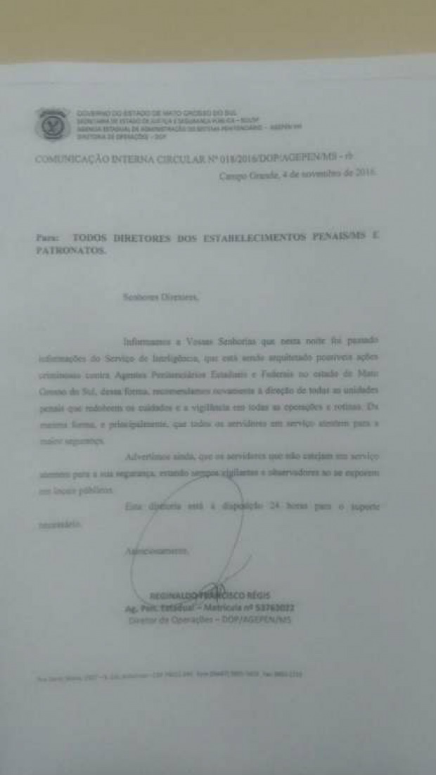 Risco de ataque do PCC em presídios de MS deixa agentes penitenciários em alerta