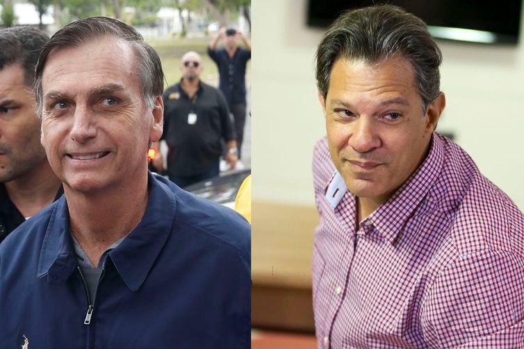 Os candidatos à Presidência Jair Bolsonaro (PSL) e Fernando Haddad (PT).