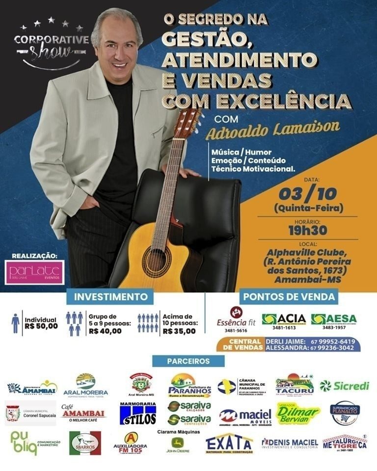 Palestra/Show traz motivação, humor e emoções nesta quinta-feira(3) em Amambai