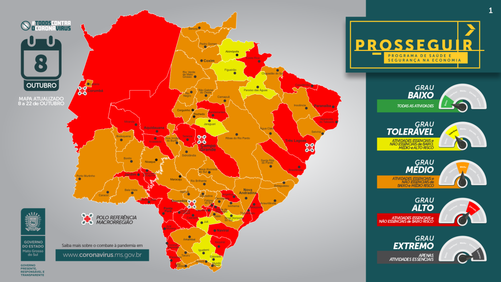 Prosseguir: Governo atualiza classificação de risco dos municípios de MS Prosseguir: Governo atualiza classificação de risco dos municípios de MS