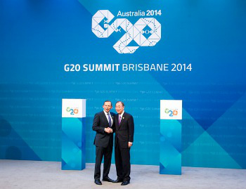 Tony Abbot e Ban Ki-moon. Foto: Rick Bajornas