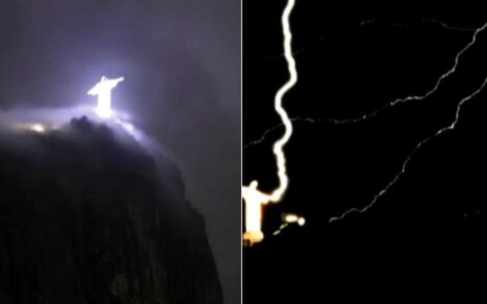 Thor, é você? Mão direita de Cristo Redentor é atingida por raio Fonte da imagem: Reprodução/Globo