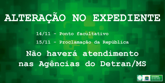 Detran não terá expediente nos dias 14 e 15 de novembro Foto: Divulgação