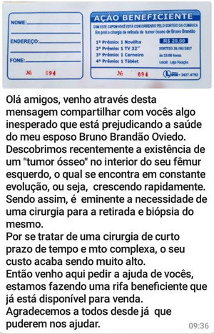 Postagem da esposa de Bruno, Rose Ribas, em rede social.