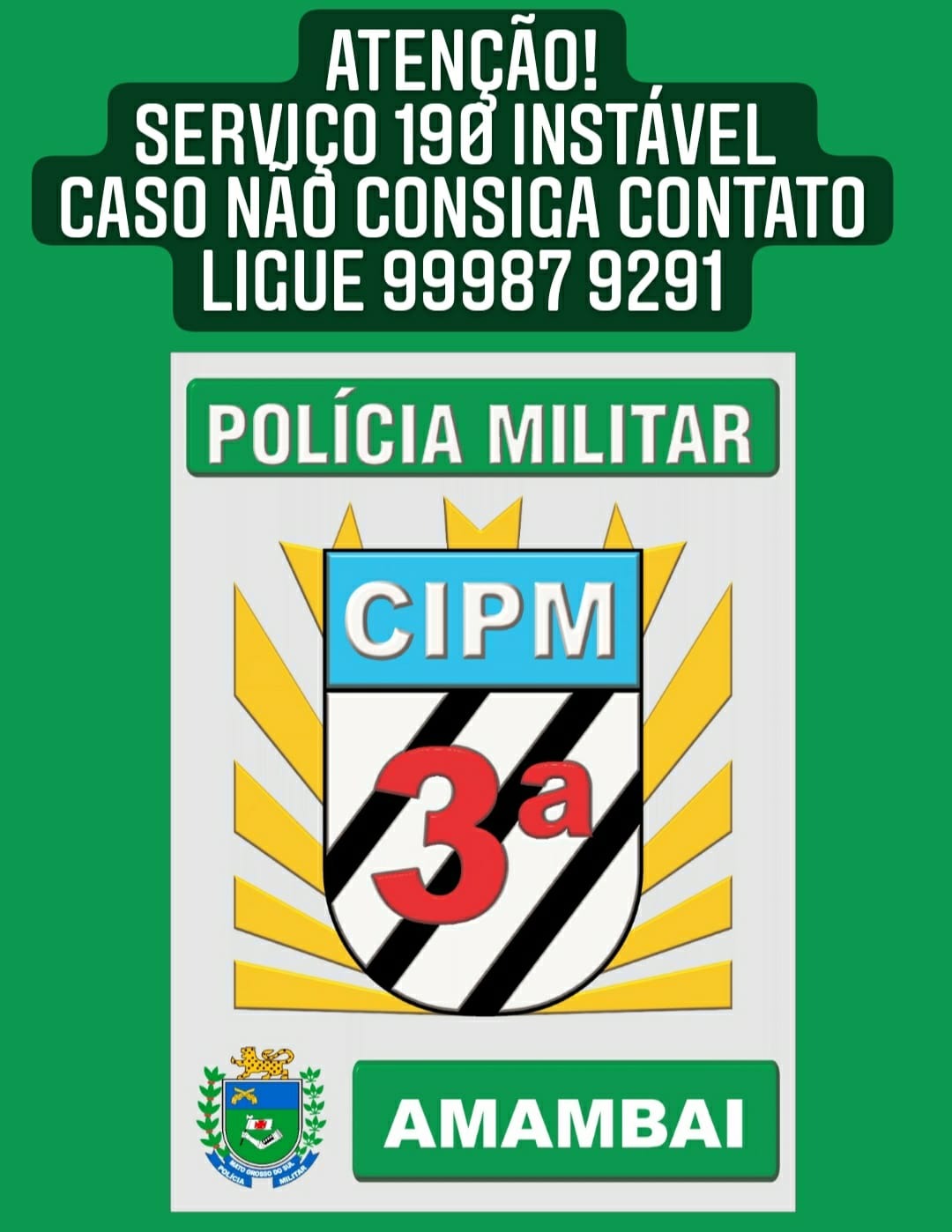Telefone da PM em Amambai, o 190, apresenta instabilidade Foto: Reprodução