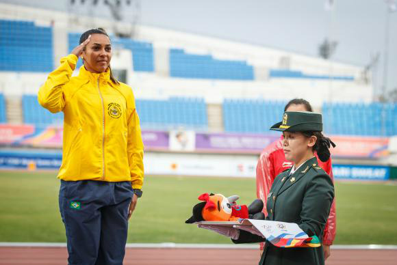 Brasil conquista prata no lançamento de dardo dos Jogos Mundiais Militares A atleta Jucile Lima conquistou a medalha de prata no arremesso de dardos Johnson Barros/Min. da Defesa