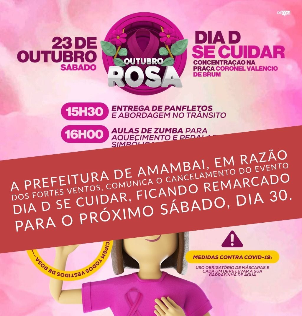 Prefeitura de Amambai adia ações da Campanha Outubro Rosa para sábado (30) Foto: Decom