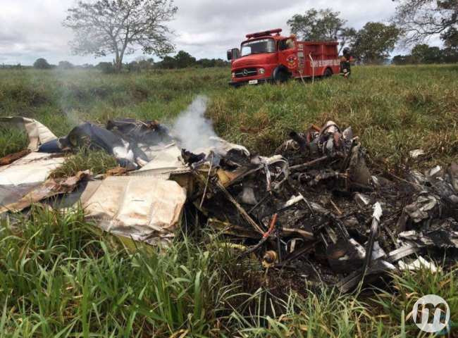 Avião caiu em fazenda da MS (Alisson Silva/Edição de Notícias)