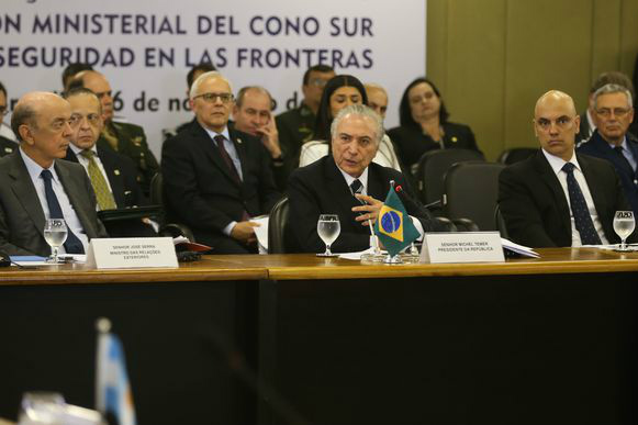 Temer defende operações de segurança permanentes nas fronteiras Presidente Michel Temer participa de Reunião Ministerial do Cone Sul sobre Segurança nas Fronteiras, no Palácio ItamaratyFoto: Divulgação