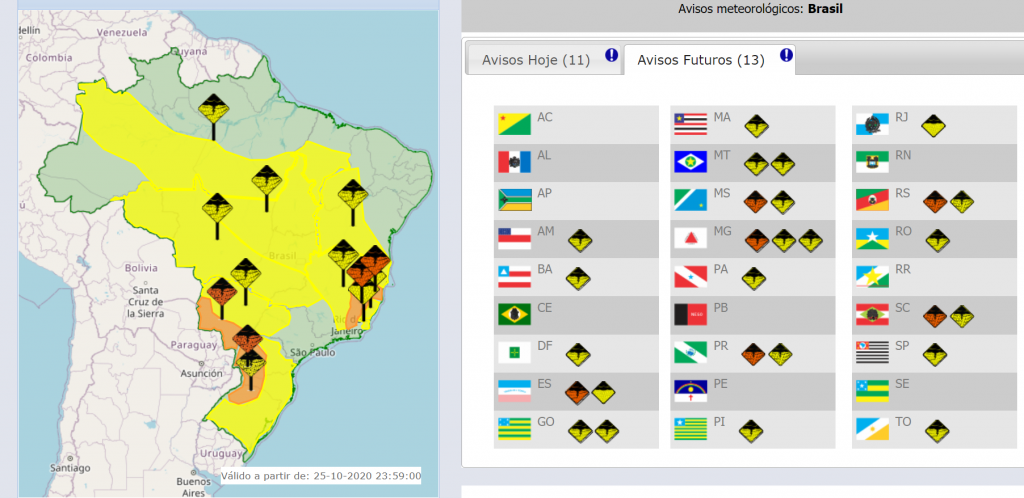 Semana começa com aviso do Inmet para chuvas intensas em Mato Grosso do Sul Aviso nas cores amarelo e laranja são válidos para esta segunda-feira