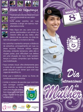 Folheto da PM de MS alusivo ao Dia Internacional da Mulher.