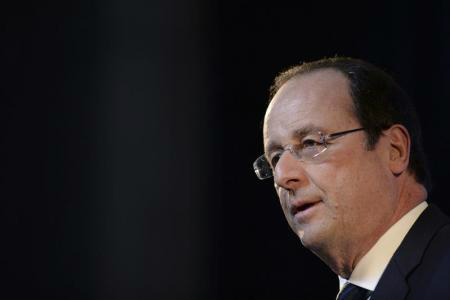 Presidente da França, François Hollande, participa de coletiva, após visita ao Vaticano, no Centro Cultural Saint-Louis de France, em Roma, 24 de janeiro de 2014. 