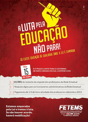 15 de maio é o prazo para o governo de MS cumprir Lei de Valorização da Educação