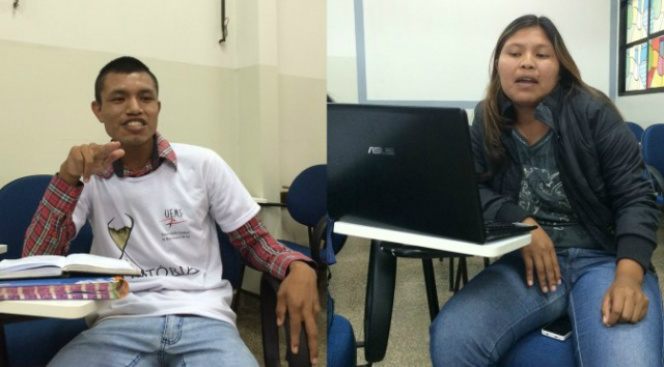 Trabalhos de alunos indígenas da UEMS despertam interesse em Amambai Makiel Aquino e Elk Kelli.