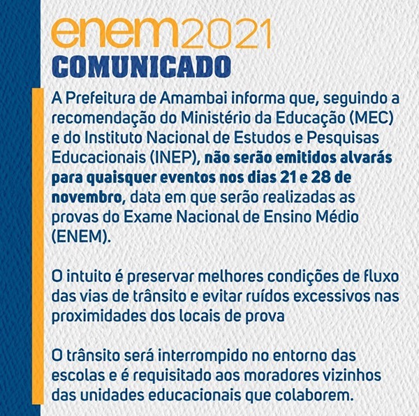 Prefeitura comunica população sobre emissão de alvarás durante os dias de Enem Foto: Decom