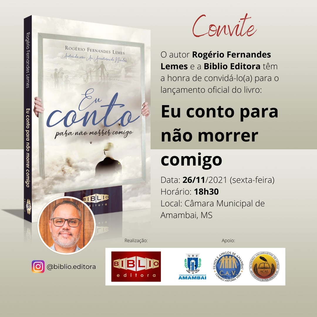 Escritor amambaiense lança “Eu conto para não morrer comigo”, seu sétimo livro Foto: Divulgação