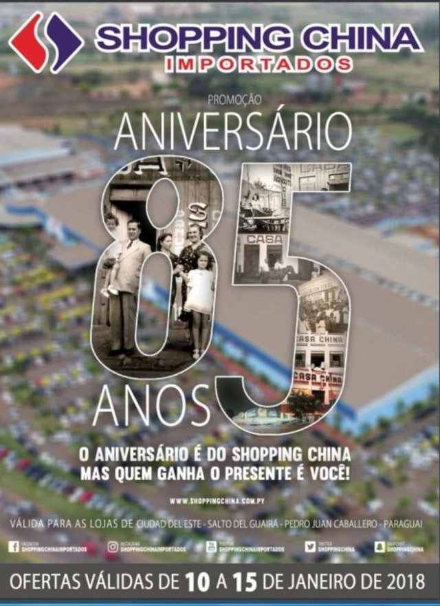 Shopping China comemora 85 anos com grandes ofertas Foto: Divulgação