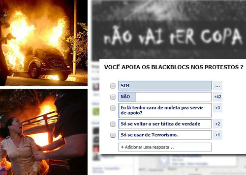 #nãovaitercopa quer Black Blocs. Governo vai reagir? Movimento contra a realização da Copa, que é apoiada por 65% dos brasileiros e já tem 9 milhões de ingressos pedidos, um recorde histórico, não atrai multidões, mas deixa um rastro de baderna e destruição por onde passa