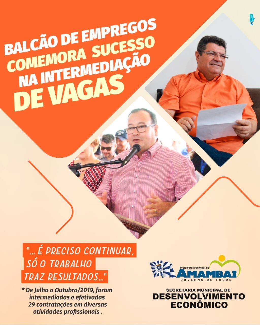 Balção de empregos comemora sucesso na intermediação de vagas em Amambai