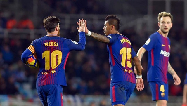 Com gol marcado contra a Sociedad, Messi quebra mais um recorde Messi (esquerda) se tornou o maior artilheiro das cinco grandes ligas europeias (Foto: Ander Gillenea/AFP)