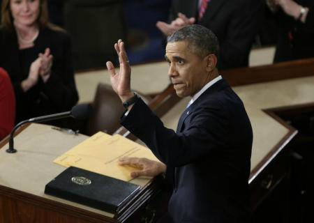 Presidente dos EUA, Barack Obama, no discurso do Estado da União, realizado no Congresso, em Washington.