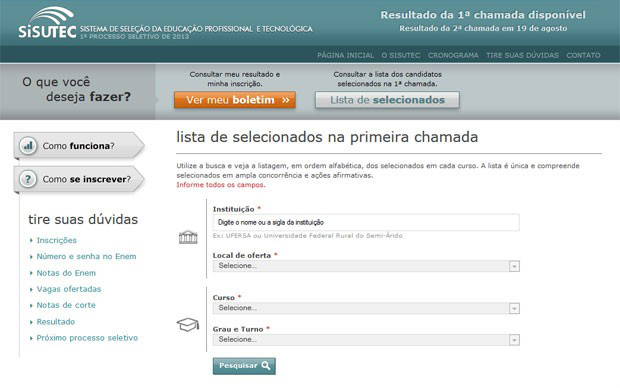 MEC divulga segunda chamada do Sisutec