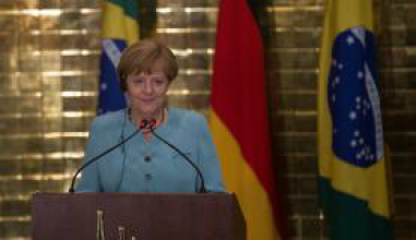 A chanceler da Alemanha, Angela Merkel, durante visita à presidenta Dilma no Palácio da Alvorada, no dia 16 - Marcelo Camargo/Agência Brasil