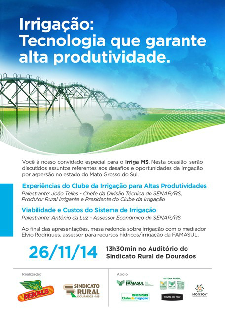 Topografia e água tornam mais eficaz sistema de irrigação em MS Topografia e água tornam mais eficaz sistema de irrigação em MS