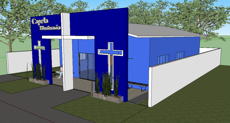 Perspectiva da fachada capela mortuária, localizada na vila Limeira / Arte; Prefeitura 