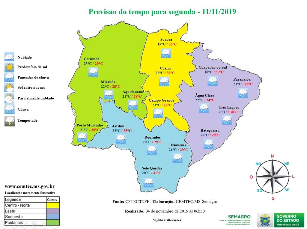 Tempo continua parcialmente nublado com pancadas de chuva nesta segunda (11) Tempo continua parcialmente nublado com pancadas de chuva nesta segunda (11)